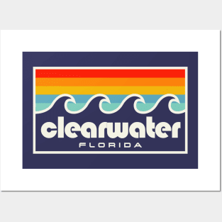 Clearwater Florida Tampa Bay Retro Sunset Waves Posters and Art